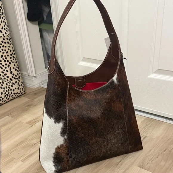 Elegant Brown and White Shoulder Bag. Made in Italy real leather - Picture 3 of 5